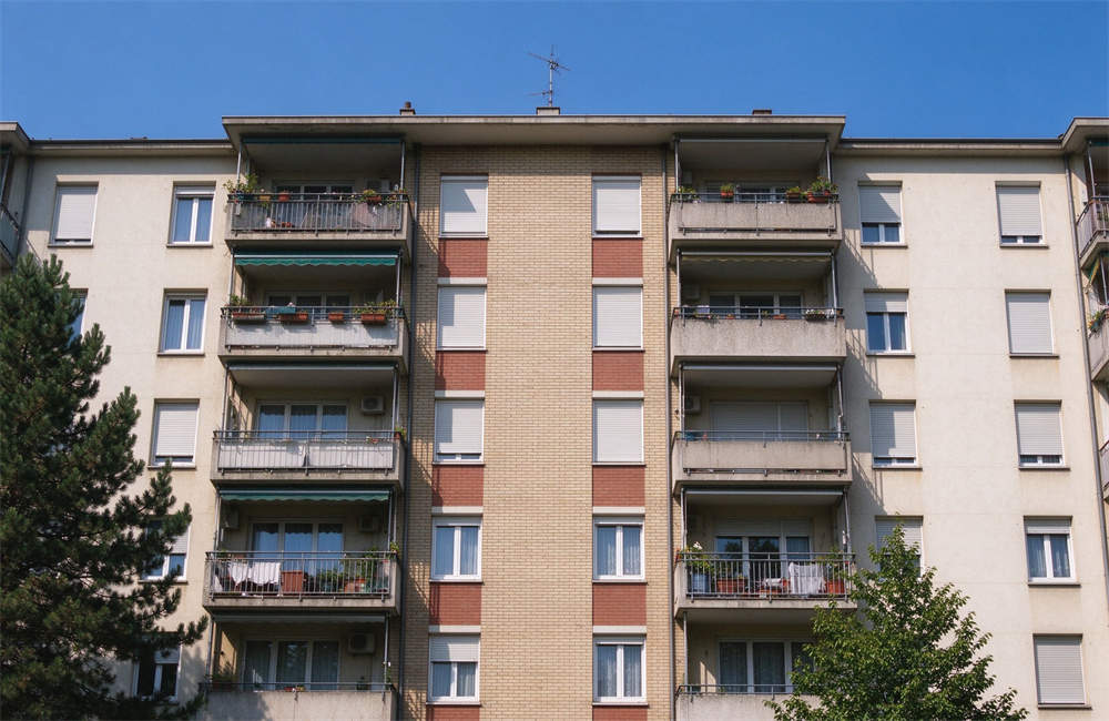 Multi-story apartment building exterior, carbon monoxide safety in multi-unit housing programs and shared ventilation system emergency preparedness for relief organizations