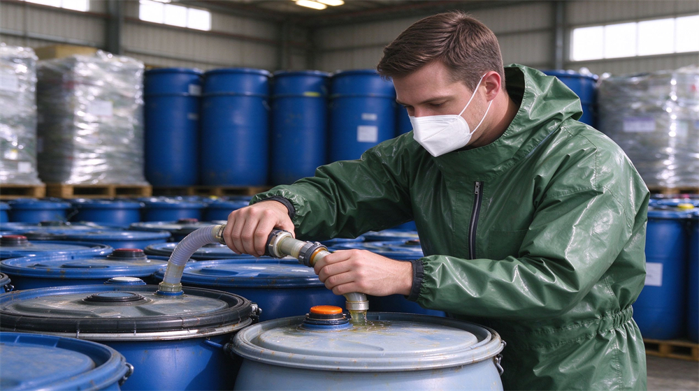 Front view of heavy duty protective green acid alkali resistant suit, Quality staff adjusting sleeve of green acid resistant suit on Western worker,, demonstrating professional application use in industrial safety environment, designed for wholesale bulk supply and industrial safety procurement. Front view of heavy duty protective green acid alkali resistant suit, Quality staff adjusting sleeve of green acid resistant suit on Western worker,, demonstrating professional application use in industrial safety environment, designed for wholesale bulk supply and industrial safety procurement.