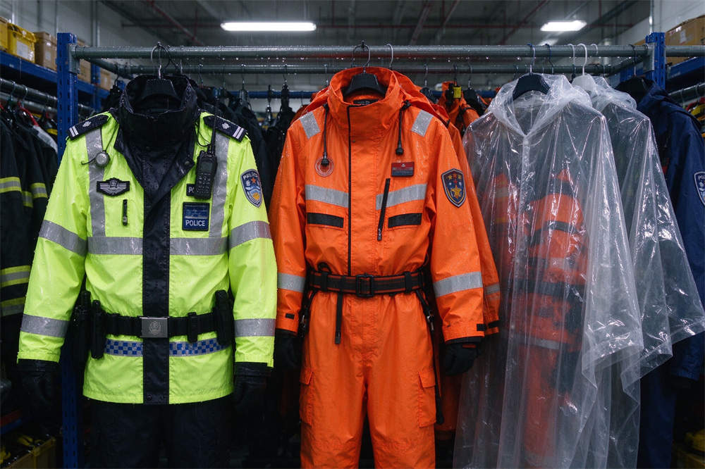 Waterproof rain gear three styles: police reflective, rescue orange, transparent PVC, disaster preparedness supplies for flood and storm emergencies Waterproof rain gear three styles: police reflective, rescue orange, transparent PVC, disaster preparedness supplies for flood and storm emergencies
