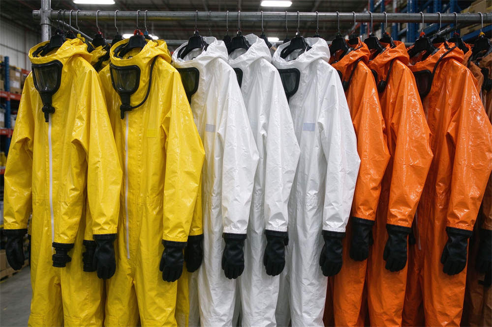 Rescue worker wearing full PPE on chemical spill site, chemical emergency kit gear for HazMat response and safety operations Rescue worker wearing full PPE on chemical spill site, chemical emergency kit gear for HazMat response and safety operations