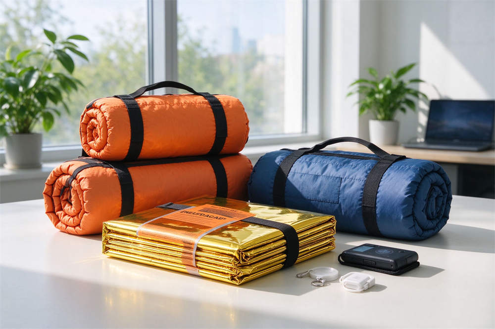 Influenza preparedness supplies: thick wool blankets and sleeping bag on windowsill, comfort items for home isolation recovery
