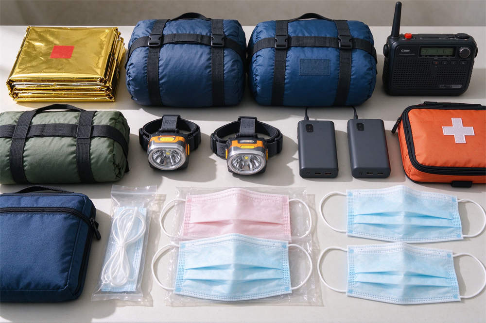 Complete flu emergency kit all products: blankets sleeping bags headlamp radio power bank first aid masks, influenza preparedness Complete flu emergency kit all products: blankets sleeping bags headlamp radio power bank first aid masks, influenza preparedness