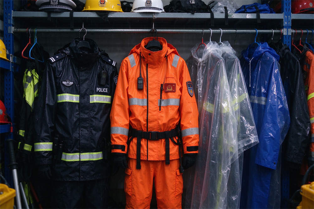 Waterproof rain gear three styles: police rescue orange transparent, water safety kit rain protection for flood and storm