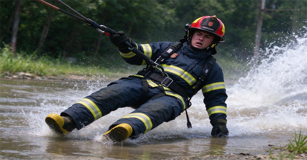 Four layer turnout gear structure breakdown Nomex outer shell T-90 thermal liner moisture barrier comfort liner cross section technical display