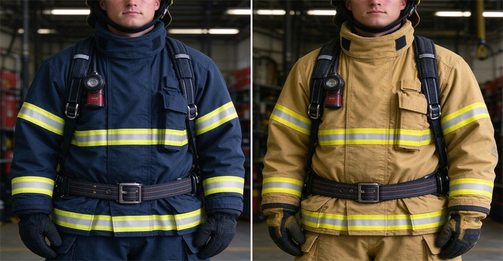 Knee reinforcement pad articulated fit 3M reflective tape cargo pocket navy blue turnout gear pants bending mobility structural firefighting gear
