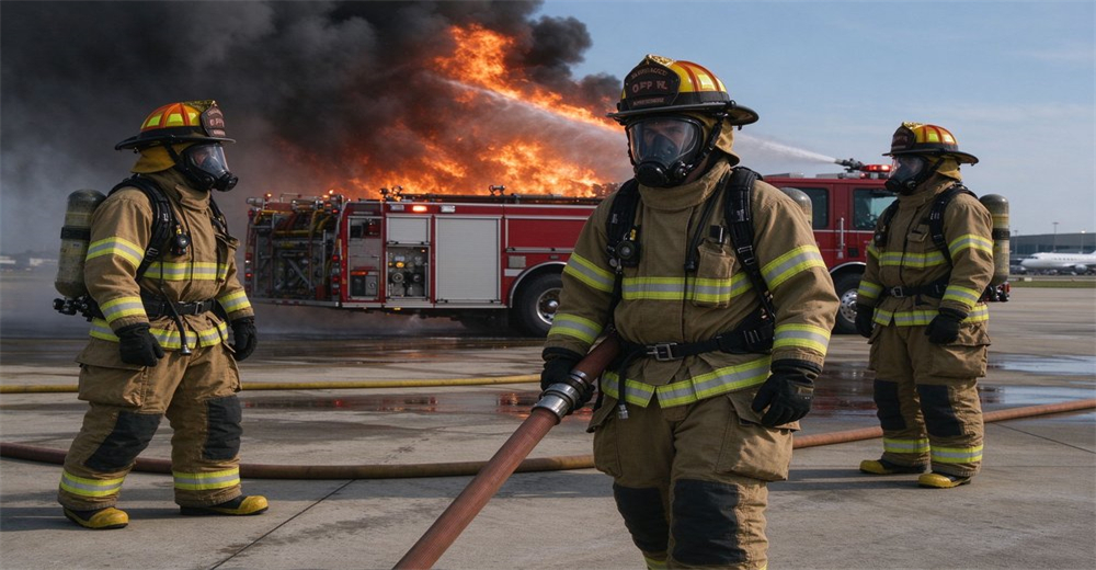 Two Firefighters different faces structure fire scene teamwork hose nozzle axe navy blue turnout gear flames smoke real structural firefighting