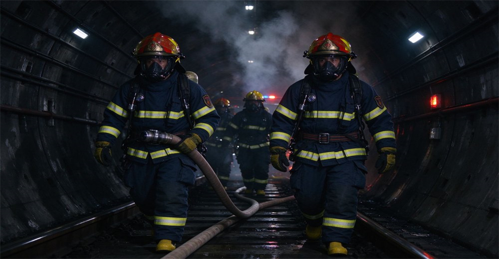 Orange rescue suit industrial confined space metal pipe inspection gas detector technical rescue gear aramid flame resistant fabric industrial application