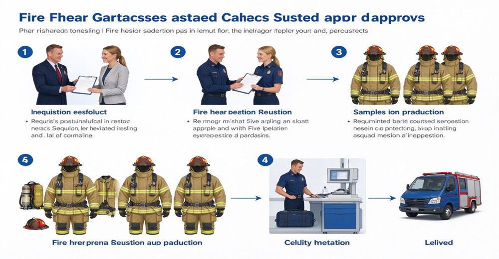 Firefighter SCBA self contained breathing apparatus air pack full equipment side view navy blue turnout gear pressure gauge mask fire station background