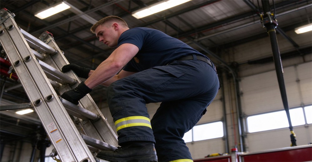 Firefighter SCBA full face mask smoke environment search rescue thermal imaging camera headlamp beam navy blue turnout gear structural fire interior
