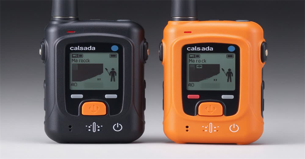 Front view of digital avalanche beacon transceiver with display screen showing essential backcountry rescue beacon Front view of digital avalanche beacon transceiver with display screen showing essential backcountry rescue beacon