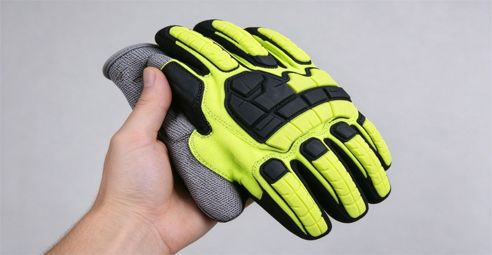High visibility impact protective work gloves with reinforced anti shock padding for industrial rescue use