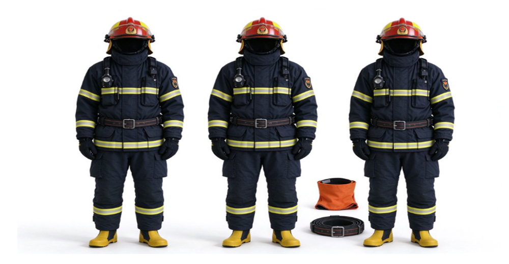 Complete wholesale firefighter gear structural turnout suit NFPA 1971 certified coat pants boots gloves full set on white background for fire department bulk procurement equipment supply chain