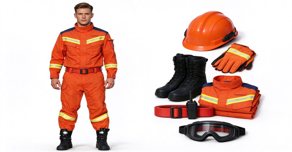 Structural firefighter in full wholesale firefighter gear turnout suit emergency response fire scene thermal protection department equipment bulk order supplier quality assurance program