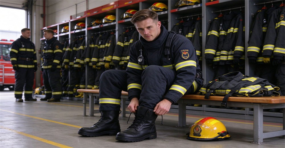 Bulk firefighter boots wholesale leather boot donning fire station locker room footwear gear department procurement safety footwear standard equipment supply Bulk firefighter boots wholesale leather boot donning fire station locker room footwear gear department procurement safety footwear standard equipment supply