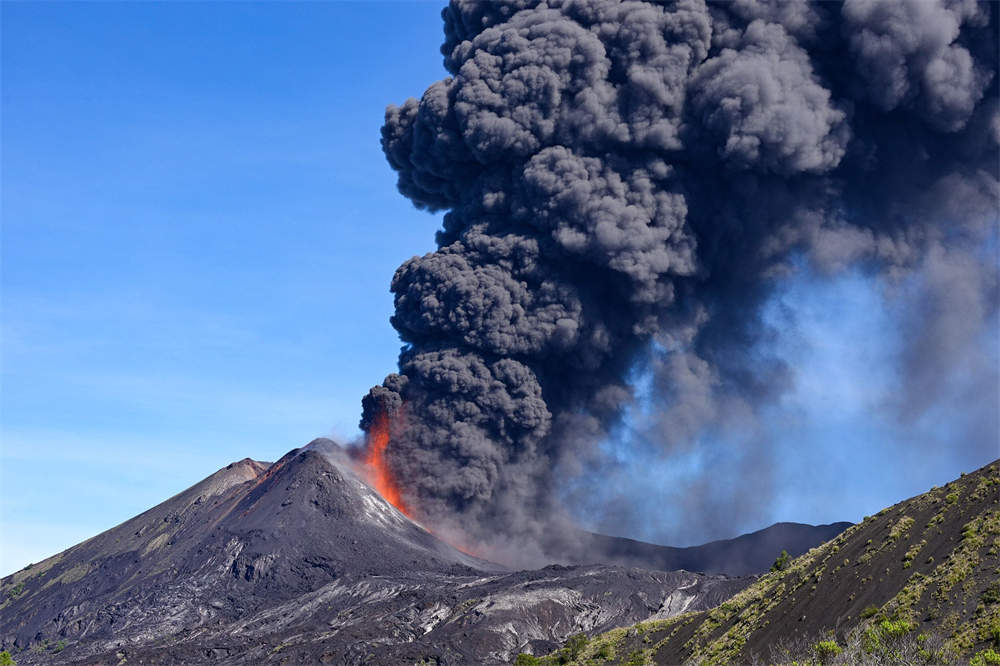 Volcano eruption dramatic smoke plume sky, volcanic ash preparedness and volcano emergency kit awareness for communities Volcano eruption dramatic smoke plume sky, volcanic ash preparedness and volcano emergency kit awareness for communities