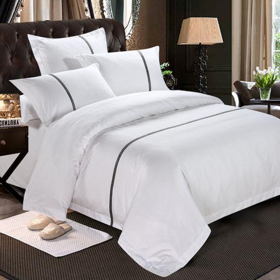 Luxury Stripe Cotton White Satin Hotel Collection Bed Sheets