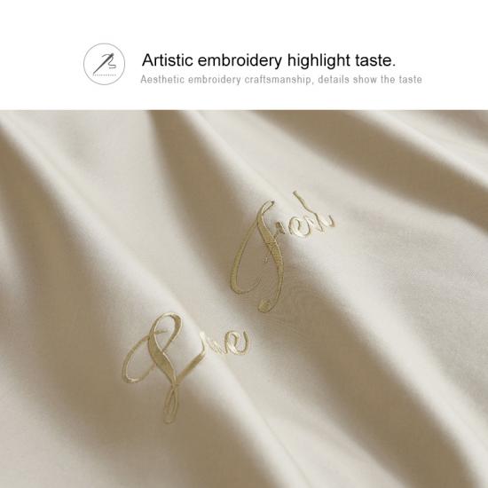 4PCS Five Star Embroidery LOGO 100 Cotton Cal King Beige Hotel Bedding Sets