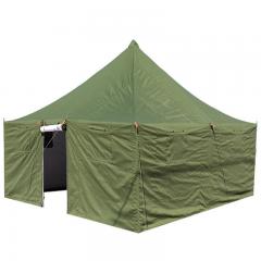 Green tent with 30-second flame retardant for emergencies